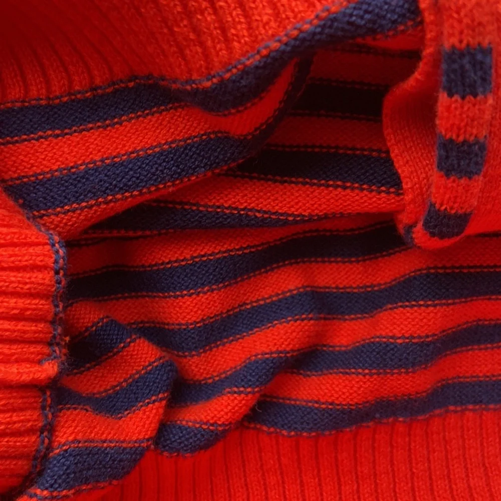 Gymboree girls striped sweater orange red and navy blue ruffle neck size M 7/8